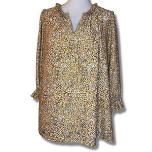 Melloday Womens Tunic Top Ruffled Neckline Long Sleeve Yellow Size 1X